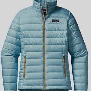 PATAGONIA WOMENS DOWN SWEATER TUBULAR BLUE/SAND LINING,ZIPS
800 FILL REFURBISHED